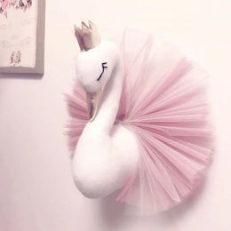 Plush Dolls Baby Girl Room Animal Head Swan Flamingo Wall Decoration Stuffed Toys Girls Bedroom Accessories Decor Kids Child Gift 231207