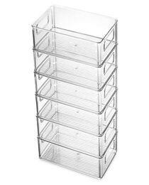 6Pcs Refrigerator Organizer Bins Stackable Fridge Organizers with Cutout Handles Clear Plastic Pantry Storage RackABUX7355297