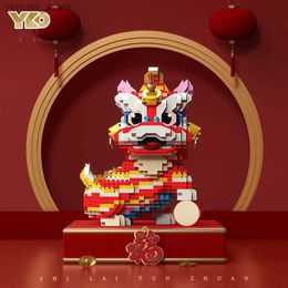 Blocks Chinese Lion Dance Building Blocks Mascot Assemble Small Particle Model Bricks Children's Puzzle Toy Creative Christmas's Gifts R231208