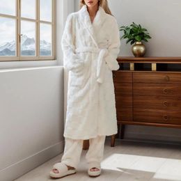 Men's Sleepwear Women'S Long Sleeve Robe With Chequered Embossed Design Comfortable Warm Bathrobe Loungewear Set For Woman Pyjamas