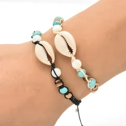 Charm Bracelets 2pcs/Lot Natural Stone Shell Charms Women Men Braided Adjustable Rope Bracelet Anklet Wristband Handmade Jewelry