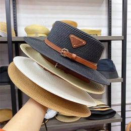 Girl Women Straw Hat Classic Big Eaves Belt Triangle Letter 5 Colour Cover Face Sun Protection Breathable3253