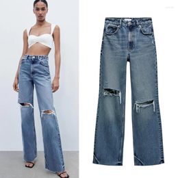 Women's Jeans Slim Looking High Waist Leisure Ripped Decorative Mop Trousers