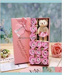 Party Favour Gold Foil Artificial Decor Rose Gift 12 Pcs Soap Flower Mothers Day Box Scented Bath6903647