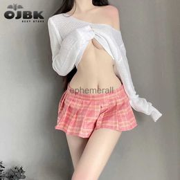 Women's Blouses Shirts OJBK Women School Girls Uniform Set Lingerie Costume Top Shirt With Plaid Skirt Sexy Student Uniform Role Play Porno Outfit New YQ231208