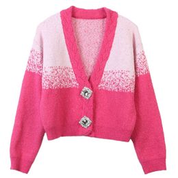 1201 XL 2023 Runway Autumn Brand SAme Style Sweater Long Sleeve V Neck Pink Womens Clothes High Quality Womens mingzhi