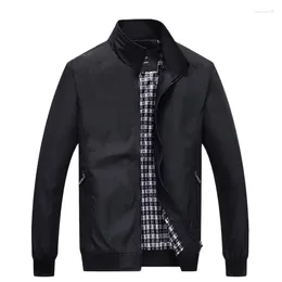 Men's Jackets Autumn Solid Color Slim Pilot Jacket Fashion Warm Anti-Freezing Top Long Sleeve Standing Collar Metal Zipper