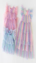 Summer Girls stars sequins lace tulle dresses kids colorful color gauze tiered tutu cake dress children birthday party clothes A953724461