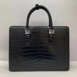 Briefcases Authentic True Crocodile Belly Skin Businessmen Briefcase Large Coded Working Purse Genuine Real Alligator Leather Male Handbag