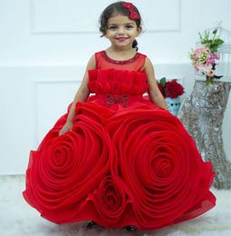 2023 Red Lace Flower Girl Dresses Ball Gown Organza Tiers Vintage Little Girl Christmas Peageant Birthday Christening Tutu Dress Gowns ZJ423