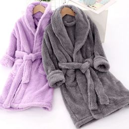 Pajamas Boys Girls Flannel Pajamas Bath Robe Autumn Winter Children Bathrobe Soft Solid Color Kids Sleepwear Baby Cute Homewear Clothes 231207