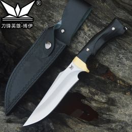 Outdoor Camping Knife 440C Full Tang Fixed Blade Knife with Sheath Wood Handle Tactical Survival Knives Self Defense Tool EDC Rescue Knives,