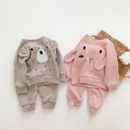 Clothing Sets Kids Bear Rabbit Waffle Pullover Set 03Y Sweatshirt Tops Pants Suits 2pcs Girls Outfits Toddler Baby Clothes for Boy 231207