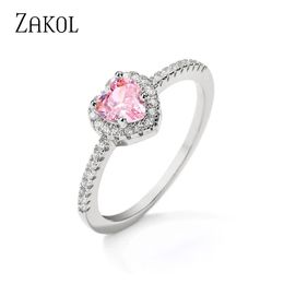 Wedding Rings ZAKOL Romantic Pink Heart CZ Engagement Rings for Women Fashion AAA Cubic Zirconia Wedding Bands Jewellery RP2327 231208