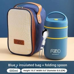 Lunch Boxes Bags 304 Stainless Steel Vacuum Thermal Lunch Box Insulated Lunch Bag Food Warmer Soup Cup Thermos Containers Bento Box for Students 231207