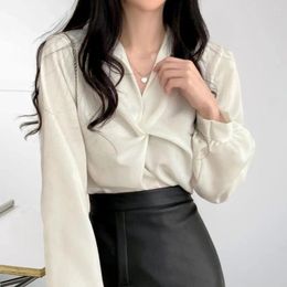 Women's Blouses Women Shirt Korean Style Turn-down Collar Twisted Knot Long Sleeves Loose Pullover Lantern Summer Top Clothes