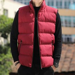 Men's Vests Winter Thick Waistcoat Padded Stand Collar Vest Coat With Neck Protection Windproof Zipper Pockets Warmth For Fall