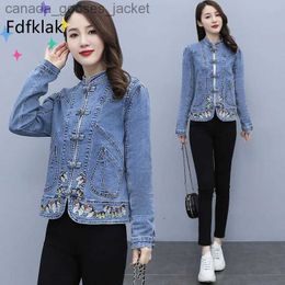 Women's Jackets Fdlak Autumn Denim Jacket For Woman Korean Slim Embroidery Retro Blouses Casual Stand-Up Collar Coat Buttoned Top L231208
