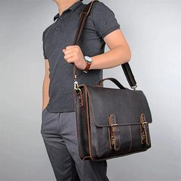 Briefcases Luufan Genuine Cow Leather Men's Dark Brown Briefcase Handbag Laptop Bag Messenger Men 7090R/7090A Fashion Style