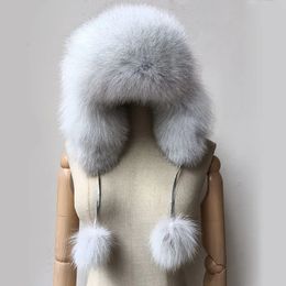 Trapper Hats Real Women Fur Hat With earflap Warm Winter Ladies Thick Real Raccoon Fur Hats Russia Geunine Fur Cap 231207