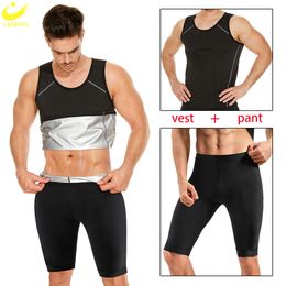 Sauna Suit For Men Sweat Set Slimming Shorts Weight Loss Vest High Waisted Pants Fiess Tank Top Body Shaper Fat Burner