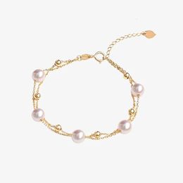 Chain NYMPH Real 18K Gold Bracelet With Natural Freshwater Pearl Pure AU750 Adjustable Chain Fine Jewelry Gifts for Women 231208
