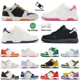 2024 New Offs Low Out Of Office Calf Leather Sneaker Designer Casual Shoes Black Pink Green Blue Arrows Motif For Jogging Walking Men Women Tennis Platform Trainer