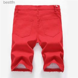 Men's Jeans 2023 Summer New Men's Denim Shorts Street Clothing Trend Personality Slim Short Jeans White Red Black Brand ClothesL231209