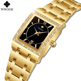 Other Watches WWOOR Gold Watch 8858 Women Watchs Steel Top Luxury Brand Ladies Bracelet Female Clock Montre Femme Relogio Feminino 231207