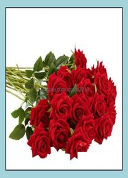 Decorative Wreaths Festive Home Gardensingle Red Veet Rose Artificial Flowers Whole Lovers Gifts Valentine Wedding Party Fav3839879