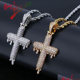 Pendant Necklaces Mens Hip Hop Relius Drop Cross Necklace Gold Sier Colour Cubic Zircon Jewellery Rope Chain Gifts For Women Delivery Pen Otgt5