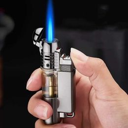 Metal Windproof Butane No Gas Lighter Press Ignition Transparent Box Portable Cigar Personalised And Creative Mens Gift