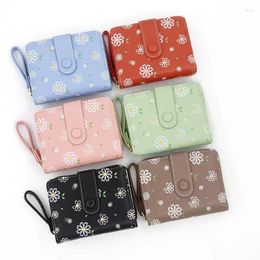 Wallets Ladies Short Wallet Korean Simple Daisy Watercolor Print PU Girls Zipper Coin Purse For Women