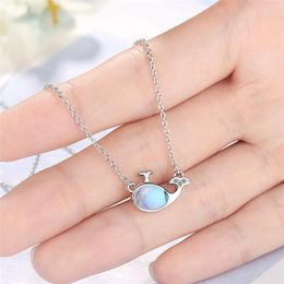 Pendants Trendy Moonstone Dolphin Necklace For Girlfriend Choker Accessories Fashion Women 925 Silver Chain Clavicle