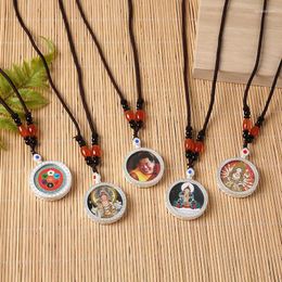 Pendant Necklaces 1pcs Titanium Steel Round Glod Amulet Buddha Pure Hand-painted 3D Thangka Box Accessory Necklace High Quality Ornament