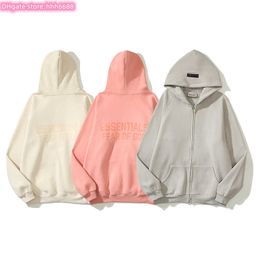 Ncwf 2024 Mens and Womens Hoodies Fashion Designer Essentialhoodies Fears Pure Cotton Jacket Double Thread Letter Flocked Cardigan Zippered Sweater Spo