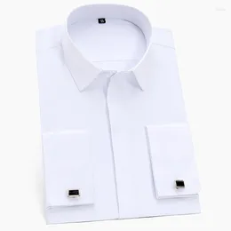 Men's Dress Shirts Classic Hidden Buttons French Cuffs Solid Shirt Formal Business Standard-fit Long Sleeve (Cufflink Included)