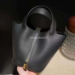 Leather Cowhide Basket Thread PicotinLock 18cm Tote Bag Women's Designer Bucket Bags Genuine High Handbag Handmade Wax FTXO