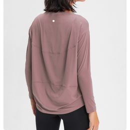 LL Women Spring and Autumn Nude Loose Yoga Long sleeved Breathable Versatile Fitness Sports Top for Women
