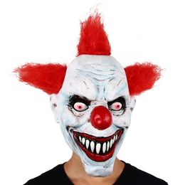 Party Masks Halloween Red Hair Nose Clown Mask Latex Helmet Headgear Funny Masquerade Costume Circus Show Props Cosplay 231207