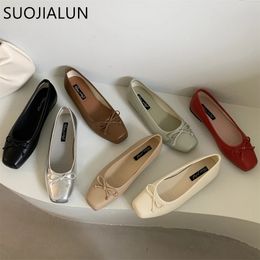 Dress Shoes SUOJIALUN Women Flat Shoes Fashion Square Toe Shallow Slip On Ladies Casual Ballet Shoes Soft Leather Outdoor Loafers S 231219