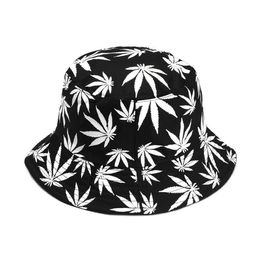 Berets 1PC Leaf Print Fisherman Hats Casual Panama Bucket Hat Unisex Maple Couple Cotton Hip Hop Cap Fashion Sun Flat Top Caps Gif264B