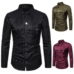 Men's Casual Shirts Rivet Long Sleeved Shirt For Summer Foreign Trade Performance Wear Slim Fit British Style European Size