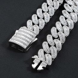 Custom 16mm Vvs Moissanite Iced Out Diamond Chain Necklace Arc 925 Sterling Silver Baguette Cuban Chain