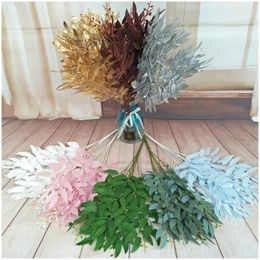 Decorative Flowers Artificial Leaves Vines Willow Wedding Path Layout Simulation Green Plant Silk Screen Cloth Bundle