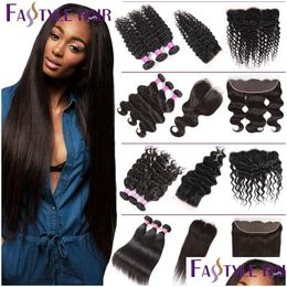 Human Hair Wefts With Closure Brazilian Virgin Bundles Lace Frontal Straight Deep Body Water Wave Kinky Curly Ear To Extensions Weft W Otvna