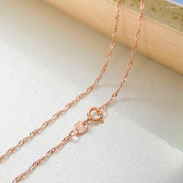 Chains 1.5mm Thin 925 Sterling Silver Pink Rose Gold Colour Water Wave Chain Choker Necklace For Women Girls Jewellery Kolye Collier 16 18