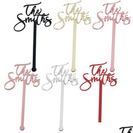 Party Favour 50Pcs Personalised Wedding Name Drink Stirrers Custom Hand Lettered Calligraphy Stir Swizzle Sticks Tags Cocktail Bar Dr Ot7Xr