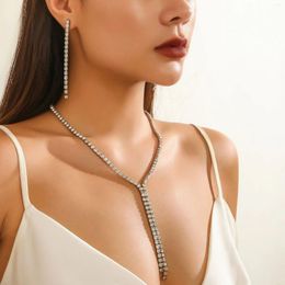 Chains Light Luxury Temperament Long Fringe Necklace Set Jewelry For Women Unique Micro Inlaid Rhinestone Dinner Accessories