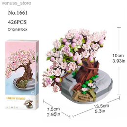 Blocks Mini Bonsai Building Block Flower Creative Plant Cherry Blossom Tree Potted Bouquet DIY Home Ornaments Assembly Toy Friend Gift R231208